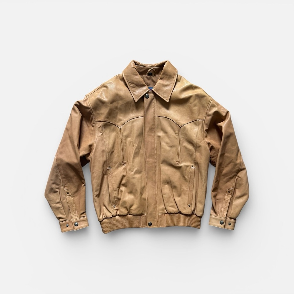 Brown Leather Bomber Jacket, Men’s L/XL
